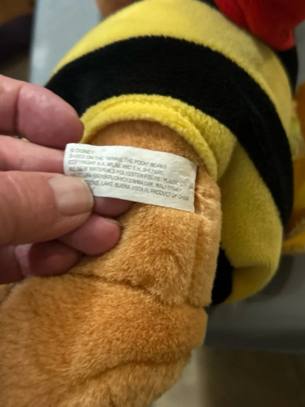 Disney Pooh Plush in Red Shirt & Yellow Black Bee Outfit
